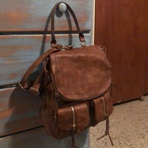 Brown leather backpack